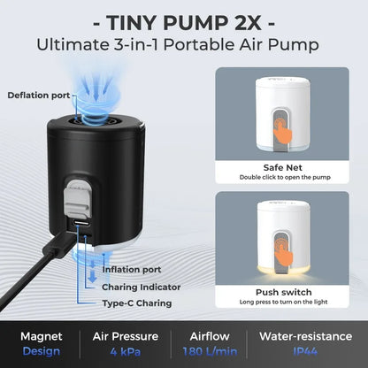 Flextail Mini Air Pump Tiny 2X Portable Rechargeable with Camping Lantern Ultralight Electric Inflate Sleeping Pad Mattres