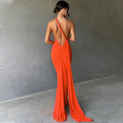 One Shoulder Backless Adjustable Scarf Sexy Maxi Dress