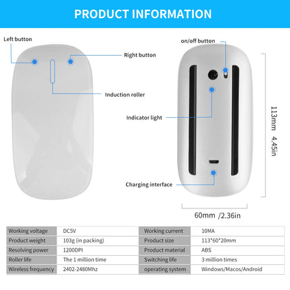 Bluetooth 4.0 Wireless Mouse Rechargeable Silent Multi Arc Touch Mice Ultra-thin Magic Mouse For Laptop Ipad Mac PC Macbook