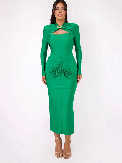 Elegant Long Sleeved Elastic Tight Long Dress