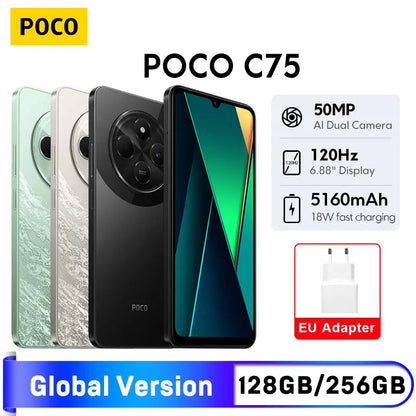 POCO C75 Global Version Smartphone 128GB/256GB 6.88" Dot Drop Display Helio G81-Ultra 50MP Camera Massive 5160mAh Battery NFC