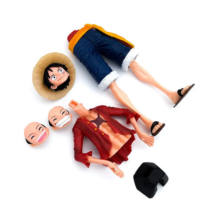 28cm  One Piece Anime Figure Confident Smiley Luffy Three Form Face Changing Doll Action Figurine Model Toys