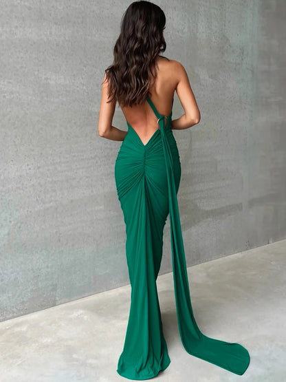 One Shoulder Backless Adjustable Scarf Sexy Maxi Dress