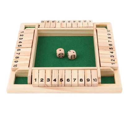 'SHUT THE BOX' Deluxe Four Sided 10 Numbers Shut The Box Board Game Set Dice Party Club Drinking Games for Adults Families