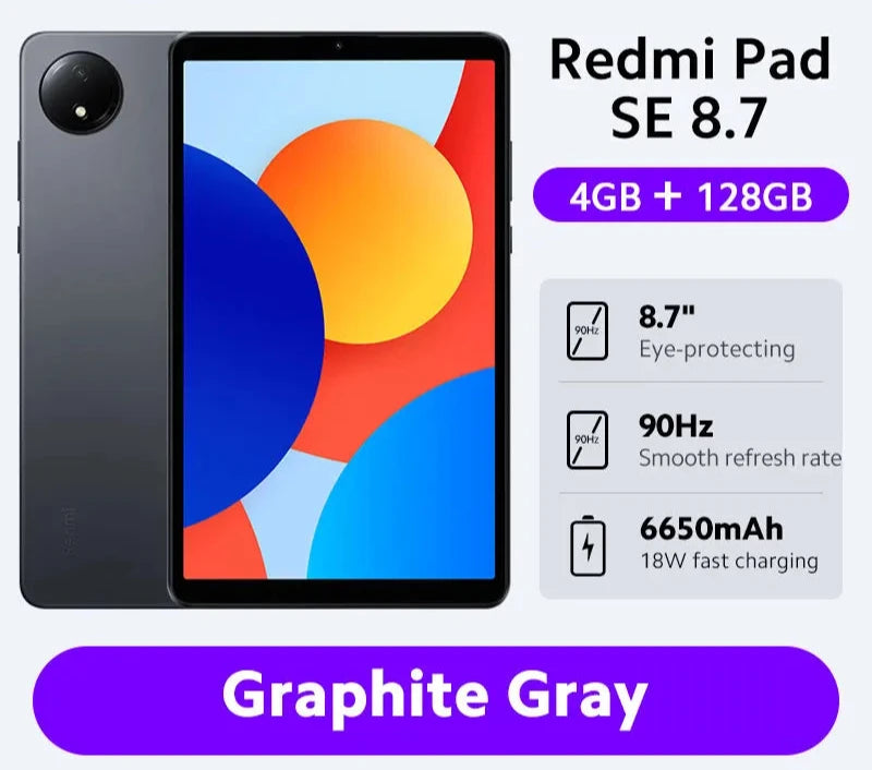 Global Version Xiaomi Redmi Pad SE 8.7 LCD MediaTek Helio G85 octa-core CPU 6650mAh Battery 18W fast charging 8MP Camera 90Hz