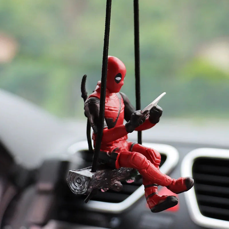 Cartoon Deadpool Car Rearview Mirror Pendant Read A Book SUCK IT Car Pendant Interior Accessories Mini Model Toys Action Figures