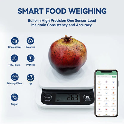 SMART Kitchen Scale Nutrition Scale Smart Food Calories Scale Cook Bake Digital Scale with Nutrition Calculator APP  5kg/0.1g/1g