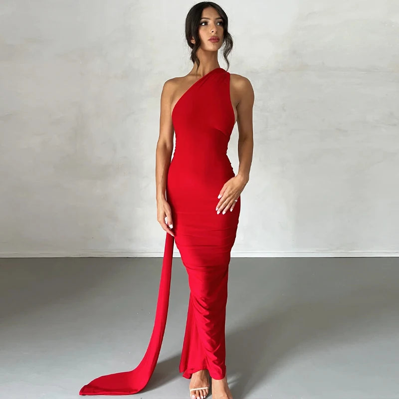 One Shoulder Backless Adjustable Scarf Sexy Maxi Dress