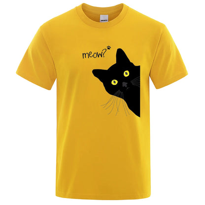 Meow Black Cat Funny Men T-Shirts Breathable Tee