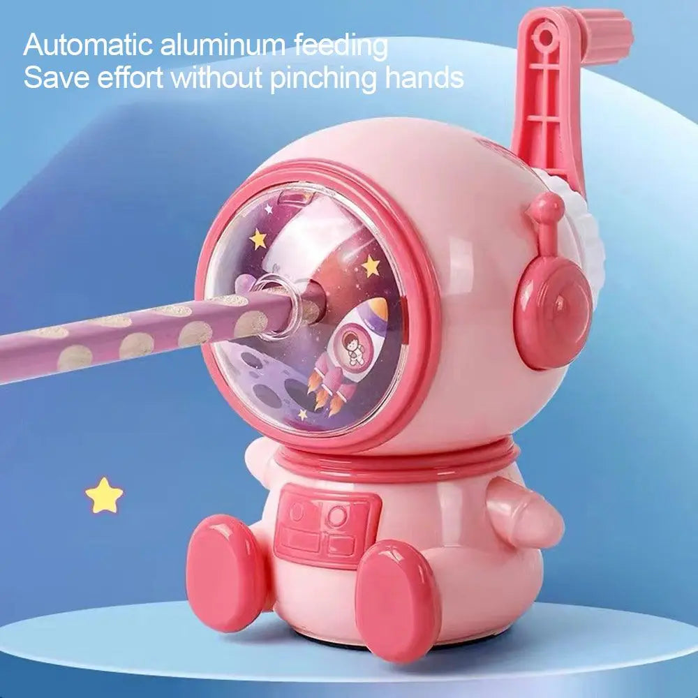 Semi-Automatic Gear Adjustable Astronaut Pencil Sharpener Automatically Enters Lead Cute Cartoon Hand-cranked Mechanical Tool Office