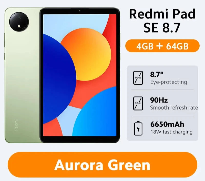 Global Version Xiaomi Redmi Pad SE 8.7 LCD MediaTek Helio G85 octa-core CPU 6650mAh Battery 18W fast charging 8MP Camera 90Hz