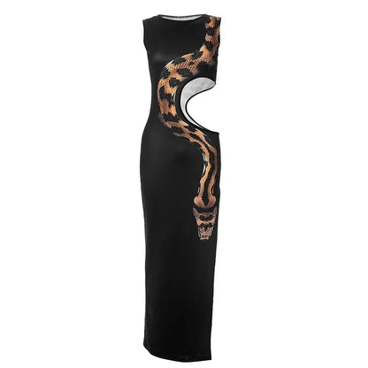 Sleek Snake Print Sleeveless Evening Gown