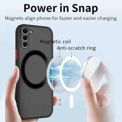 Matte Magnetic Samsung Galaxy S24 S23 S22 S21 S20 Ultra Plus FE A54 A53 A13 Note 20 10 5G Case Frosted Wireless Charge Cover