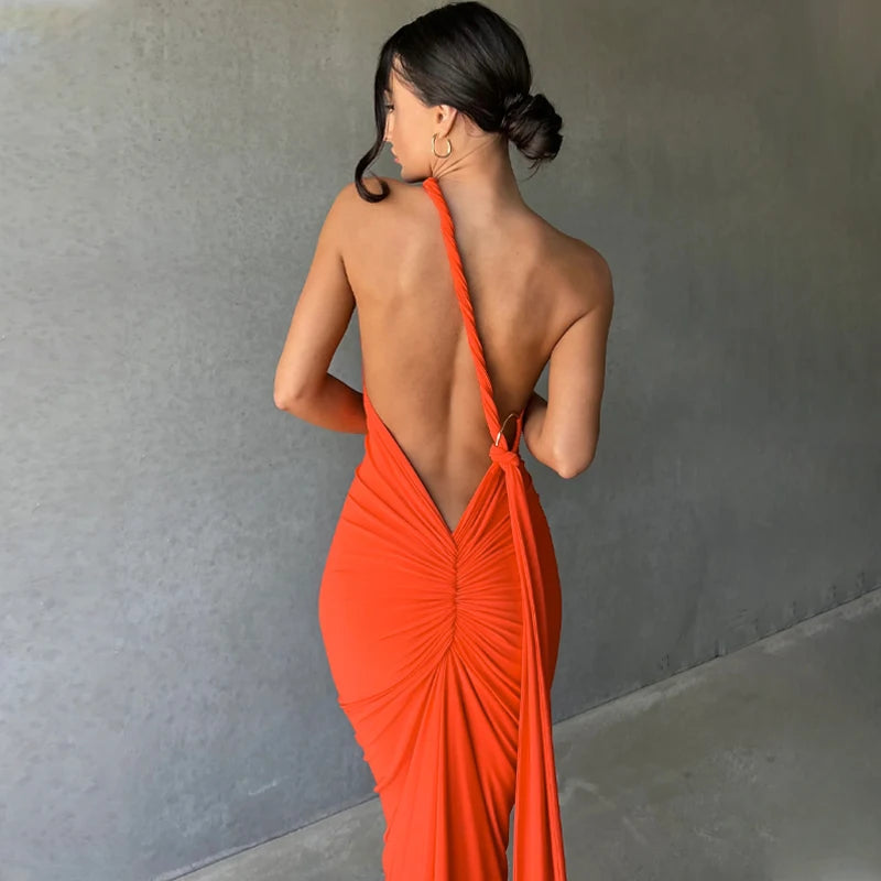 One Shoulder Backless Adjustable Scarf Sexy Maxi Dress