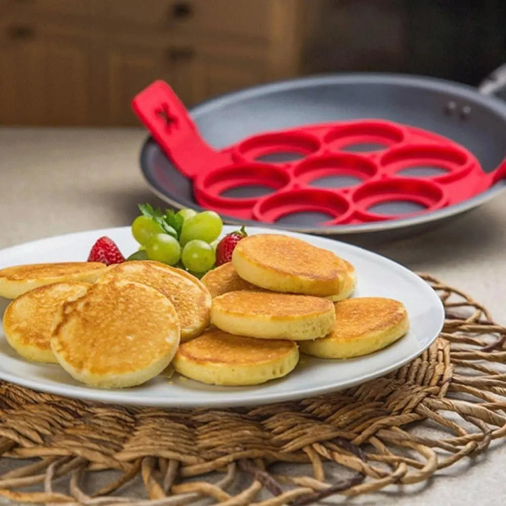 FLIPMASTER Flip N Cook Silicone Pancake Mold 2 Pack Flip and Cook Mini Pancake Makers for Griddle Reusable Egg Mold for Kids Baking Tools