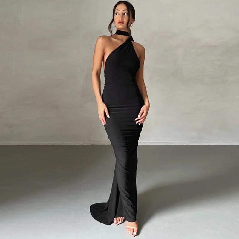 One Shoulder Backless Adjustable Scarf Sexy Maxi Dress