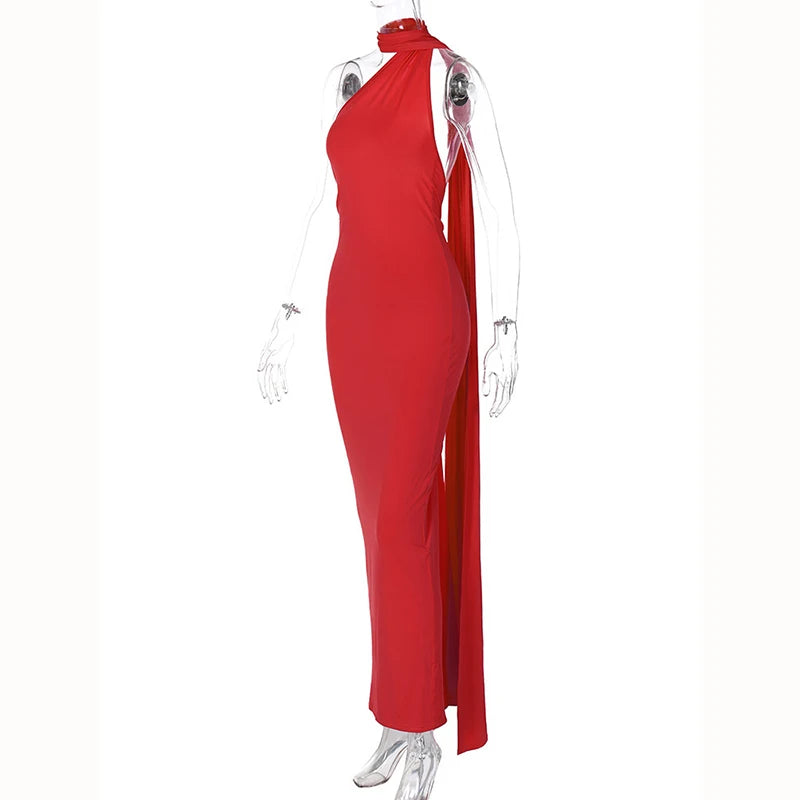 One Shoulder Backless Adjustable Scarf Sexy Maxi Dress