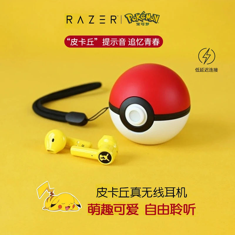 Razer Pokemon Pikachu Earphones Wireless Bluetooth 5.0 Razer Sport Noise Reduction Headphones Touch Control Microphone