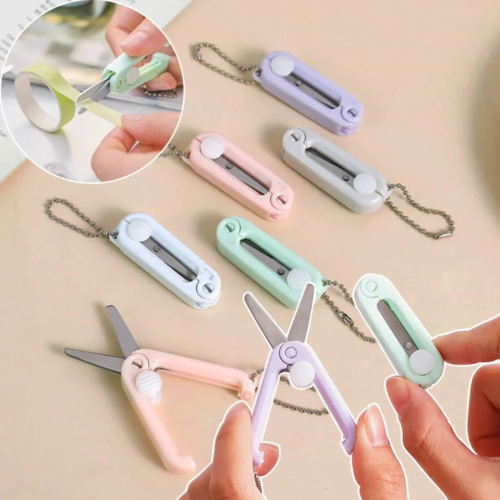 Cute Mini Portable Scissors Simple Folding Paper Cutter Student Stationery Scissor School Office Supplies Multifunction Keychain