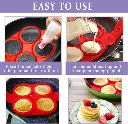 FLIPMASTER Flip N Cook Silicone Pancake Mold 2 Pack Flip and Cook Mini Pancake Makers for Griddle Reusable Egg Mold for Kids Baking Tools