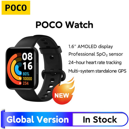 Global Version XIAOMI POCO Watch 1.6'' AMOLED Display 14 Days Battery GPS Always-on Watch Face Blood Oxygen Smartwatch