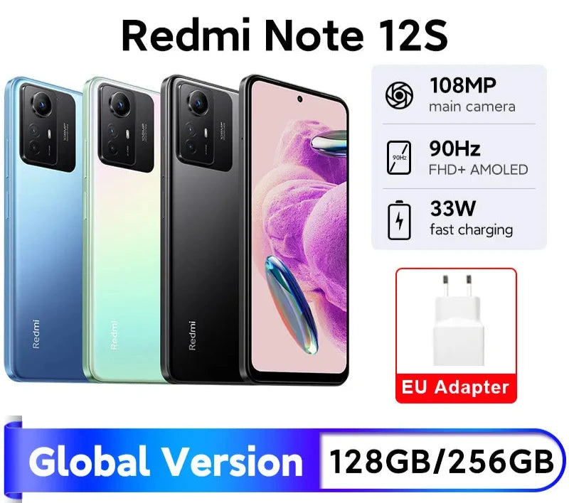 Global Version Xiaomi Redmi Note 12S Smartphone MTK Helio G96 108MP Camera 5000mAh 90Hz 6.43" AMOLED DotDisplay 33W Fast Charge