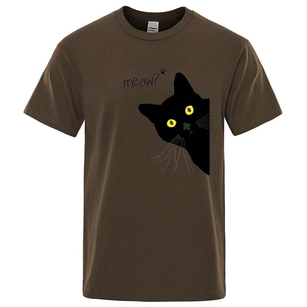 Meow Black Cat Funny Men T-Shirts Breathable Tee