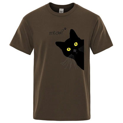 Meow Black Cat Funny Men T-Shirts Breathable Tee