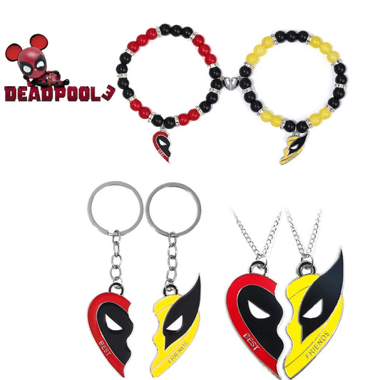 Deadpool and Wolverine Best Friends Red Yellow Mask keychain Pendant Love Heart Combination