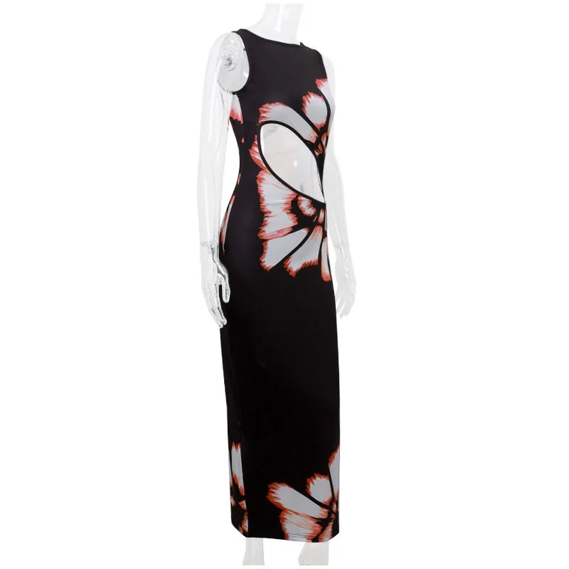 Sleek Snake Print Sleeveless Evening Gown