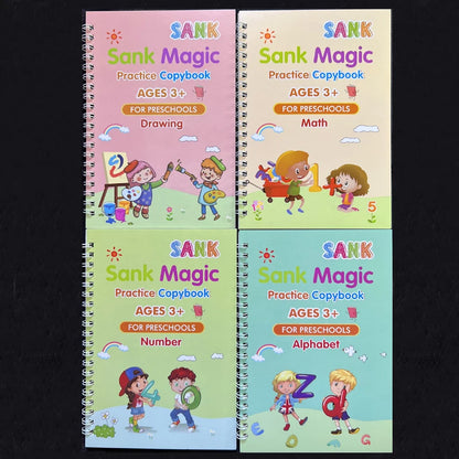 Magic Practice Copybook 4pcs ,Pen Preschools Kids Calligraphy English Verison Free Wiping Children Reusable Writing Book