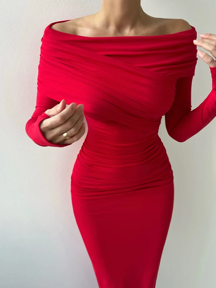 Elegant Fashion Sexy Dresses Off Shoulder Casual Long Sleeve