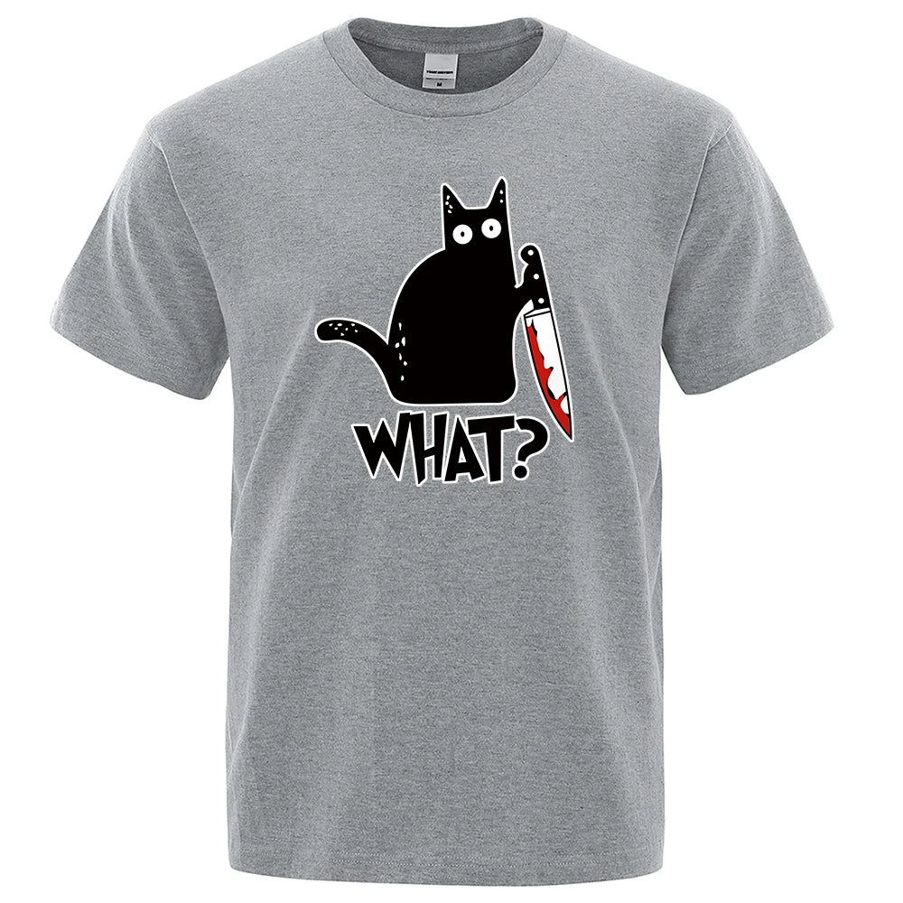 Funny Knife Cat Cartoon T-Shirt Men Fashion Breathable Tees