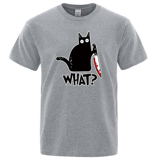 Funny Knife Cat Cartoon T-Shirt Men Fashion Breathable Tees