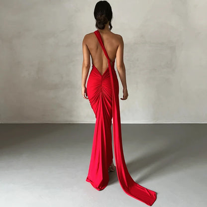 One Shoulder Backless Adjustable Scarf Sexy Maxi Dress