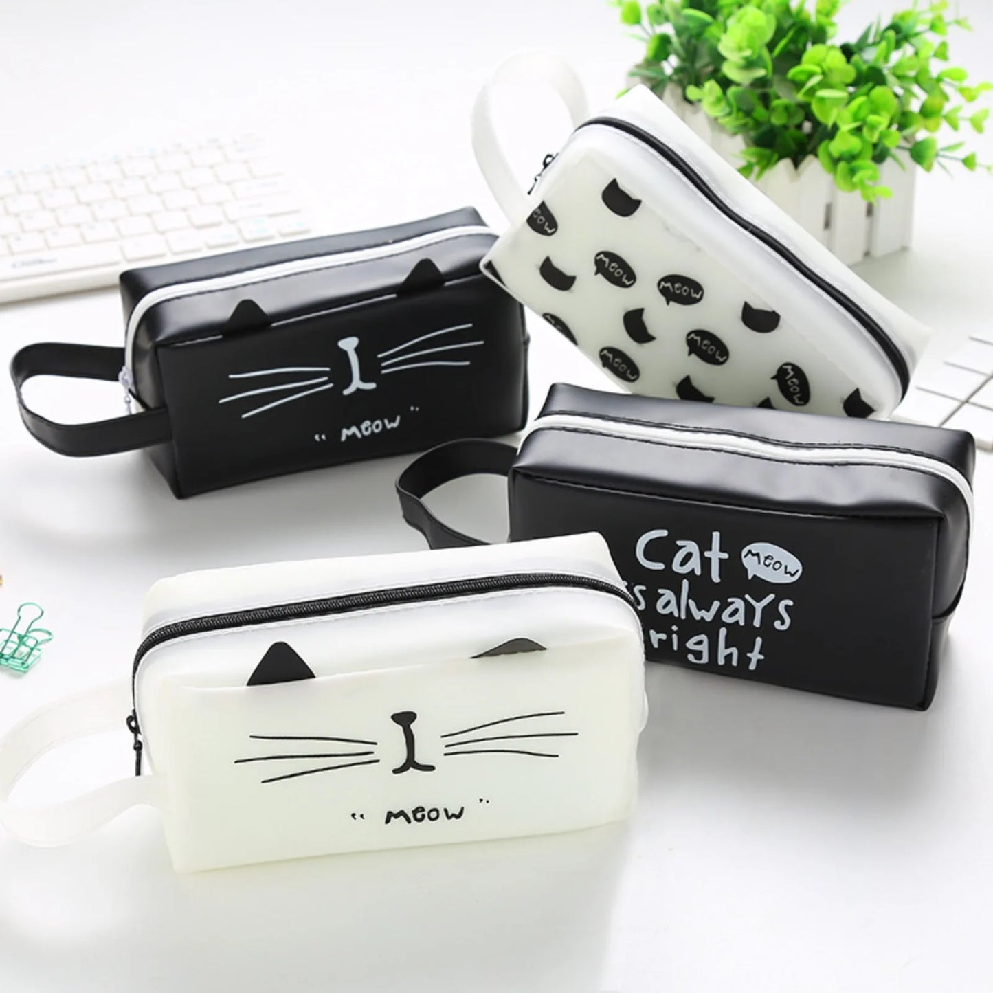 Kawaii Cute Cat Pen Pencil Bag Silicon School Stationary Receive Tools Makeup Pouch Cosmetics Caseback To School