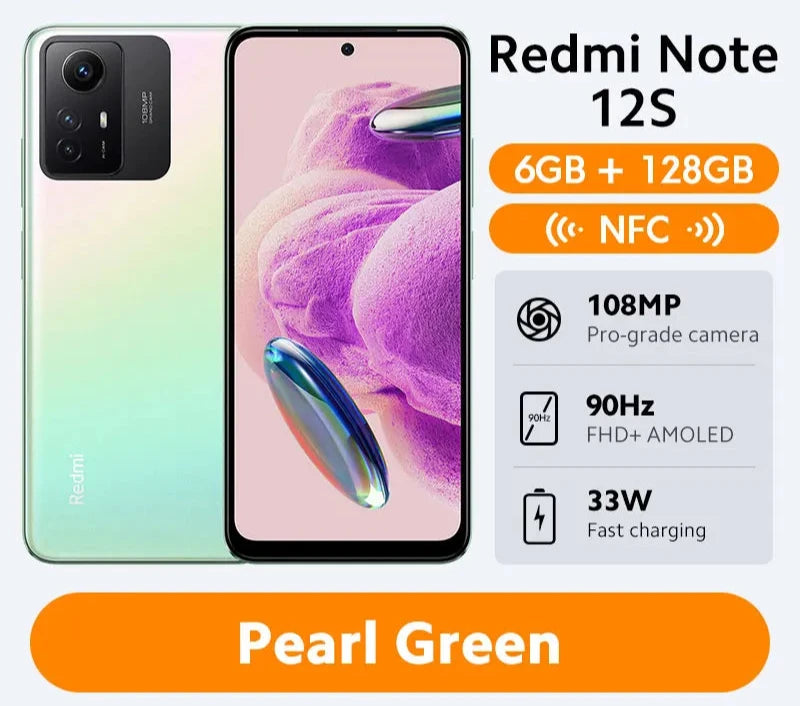 Global Version Xiaomi Redmi Note 12S Smartphone MTK Helio G96 108MP Camera 5000mAh 90Hz 6.43" AMOLED DotDisplay 33W Fast Charge