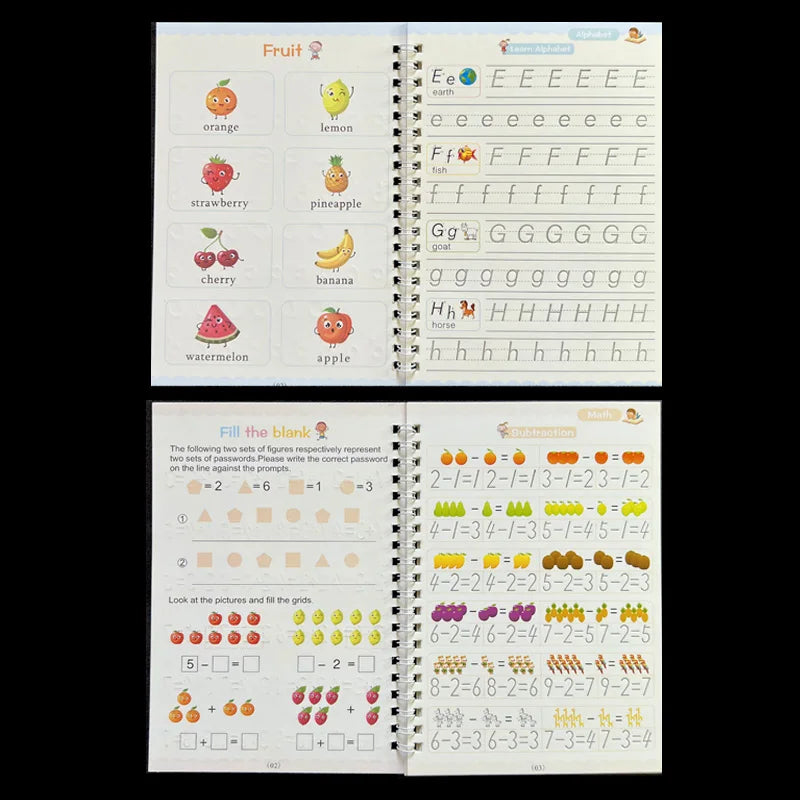 Magic Practice Copybook 4pcs ,Pen Preschools Kids Calligraphy English Verison Free Wiping Children Reusable Writing Book