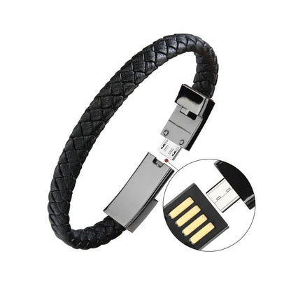 Xiaomi Bracelet USB Fast Charging Data Cable Type-C Bracelet Alloy Leather Wrist Strap iPhone Android Charging Cable USB Wires