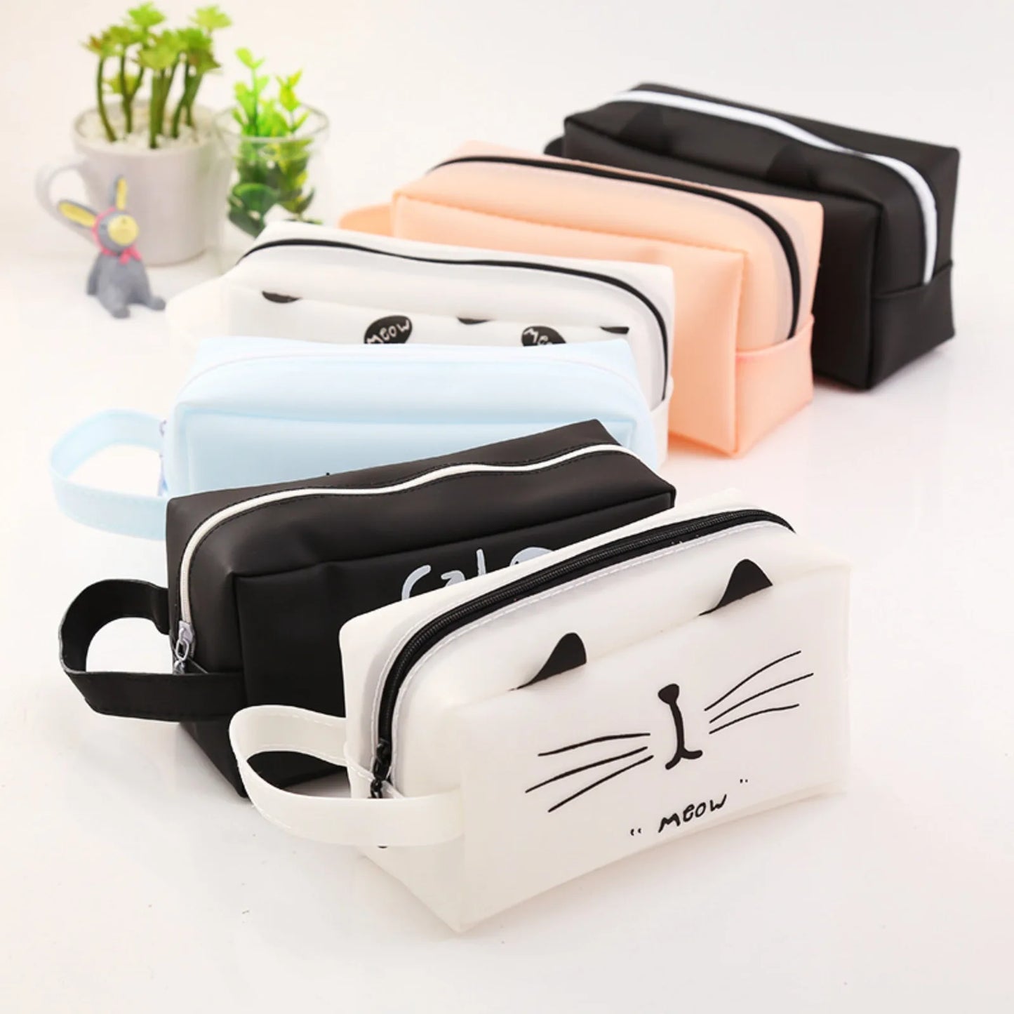 Kawaii Cute Cat Pen Pencil Bag Silicon School Stationary Receive Tools Makeup Pouch Cosmetics Caseback To School