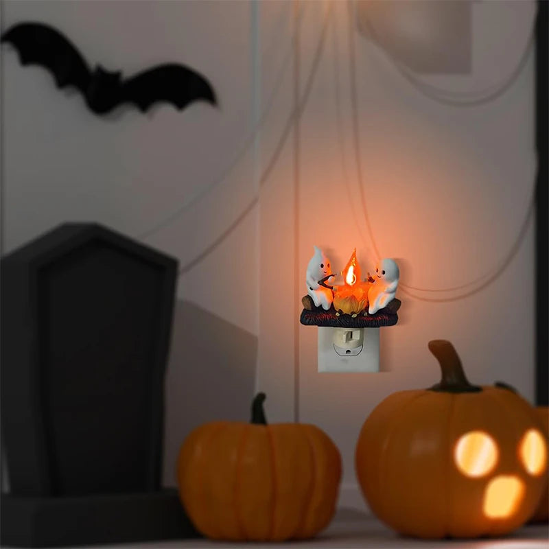 Ghost Campfire Halloween Flickering Night Light Plug Into Wall Ghosts