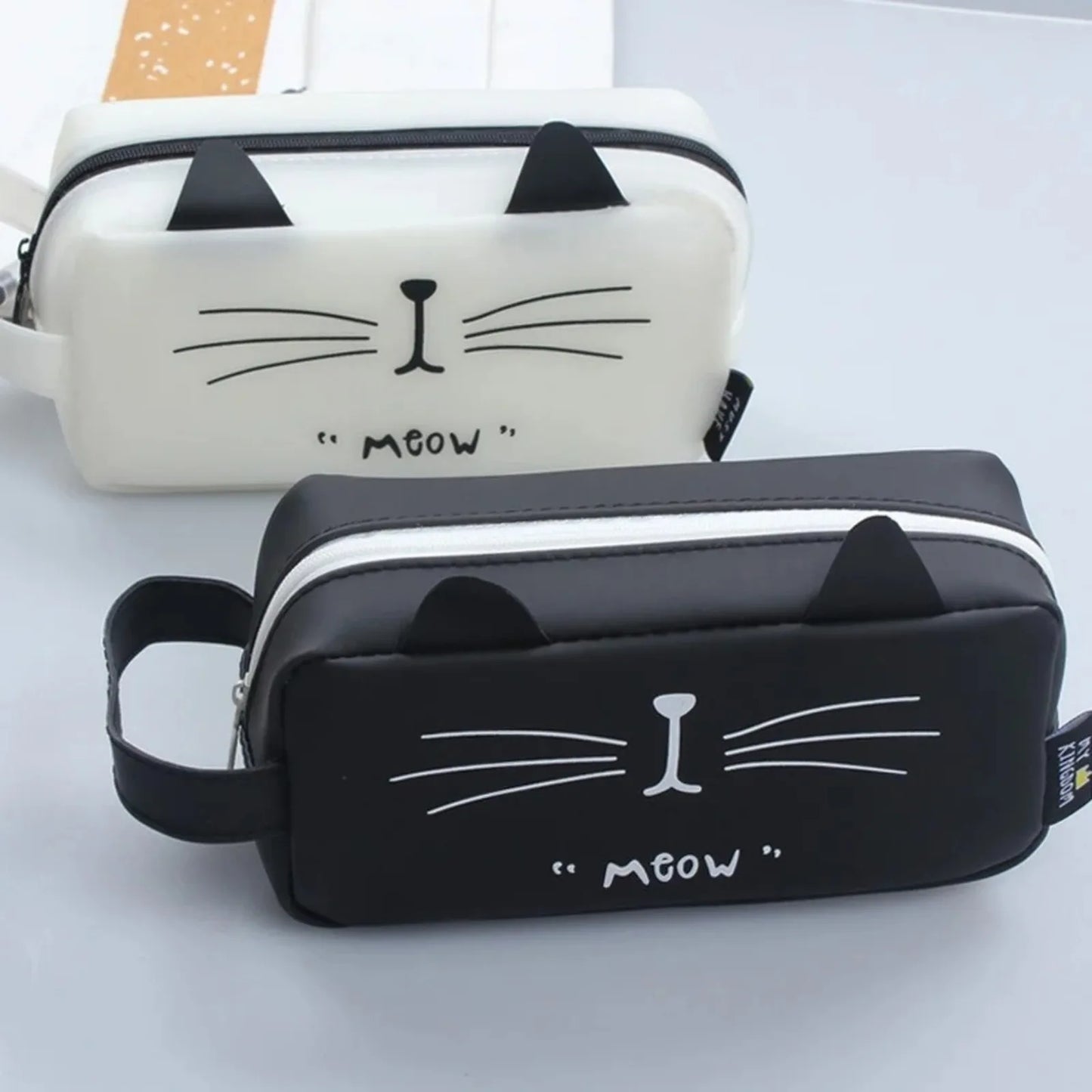 Kawaii Cute Cat Pen Pencil Bag Silicon School Stationary Receive Tools Makeup Pouch Cosmetics Caseback To School