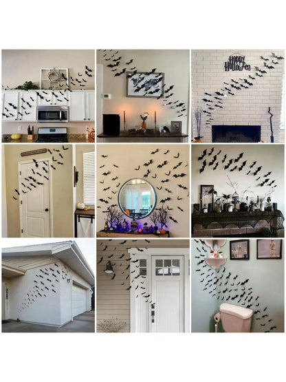 60pcs 3D Waterproof black Bats Wall Decor Halloween Decor