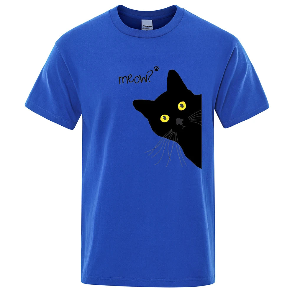 Meow Black Cat Funny Men T-Shirts Breathable Tee