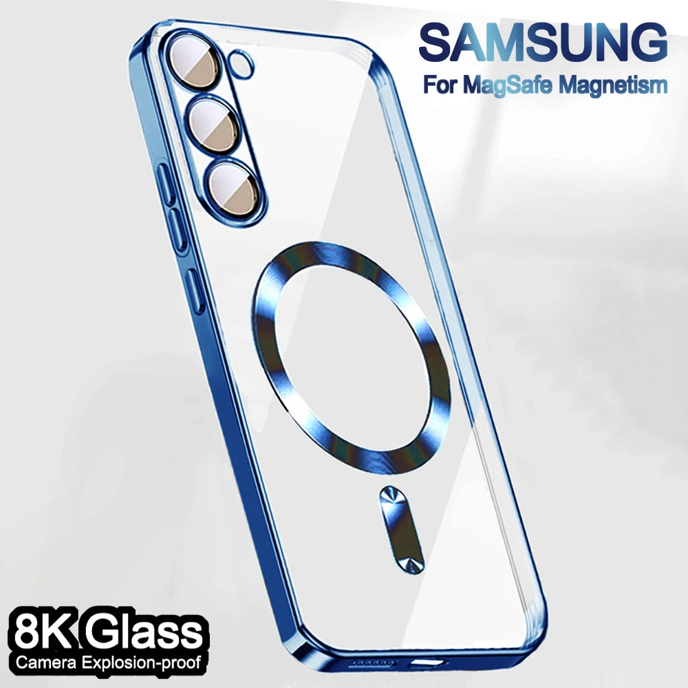 Samsung Luxury Plating Magnetic Case For Galaxy S21 S23 Fe S24 Ultra S22 Plus Apple Magsafe Cover 10H 6K Glass Camera Protect