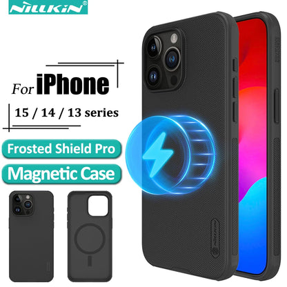 Nillkin Magnetic Case for iPhone 15 Pro Max 14 13 Bump Textured Thin Shockproof Anti-Scratch Slip Cases Compatible MagSafe