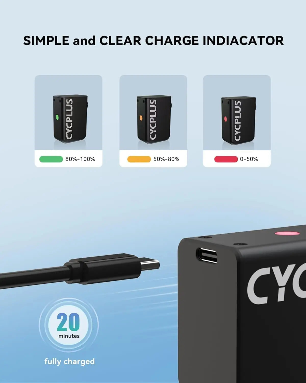 CYCPLUS Tiny Pump Bike Pump Portable Ultra-Mini 100PSI Electric Bicycle Pump Type-C Rechargeable Battery(Winner of The EUROBIKE Award 20