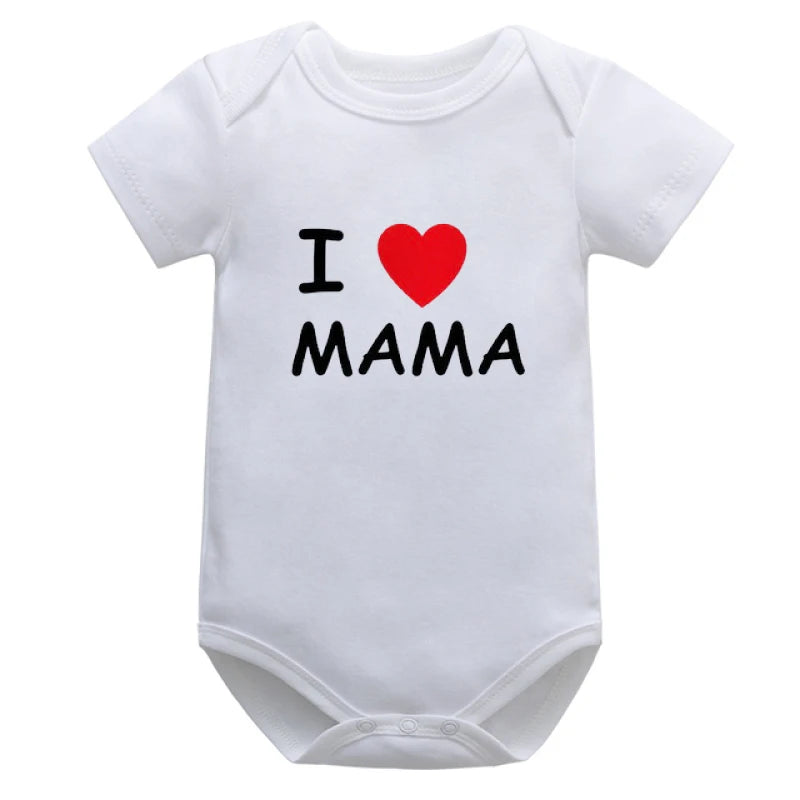 Baby Boys Girls Newborn Romper Cotton Short Sleeve Letter Print I Love Mom & Dad Jumpsuit