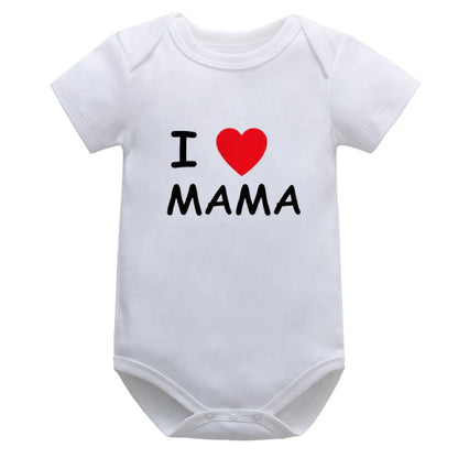 Baby Boys Girls Newborn Romper Cotton Short Sleeve Letter Print I Love Mom & Dad Jumpsuit