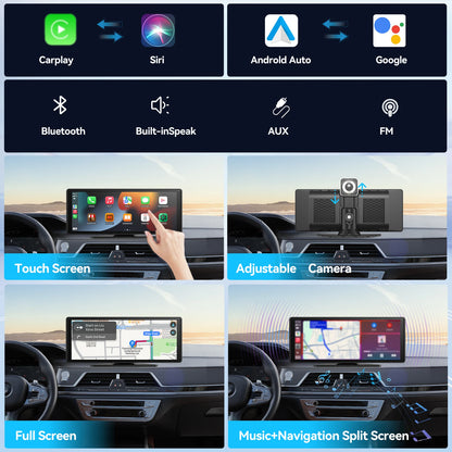 Universal Portable Carplay for Car Screen 10,26 Inch, Wireless Carplay Screen Wireless Car Stereo with Apple Carplay Android Auto, Car Touchscreen